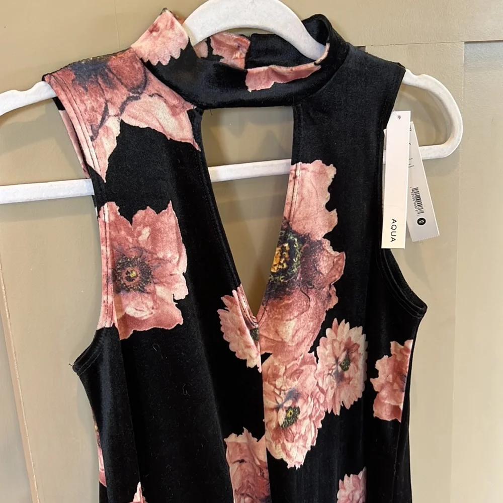 Aqua Dress Bloomingdale’s Choker Sleeveless Floral NEW